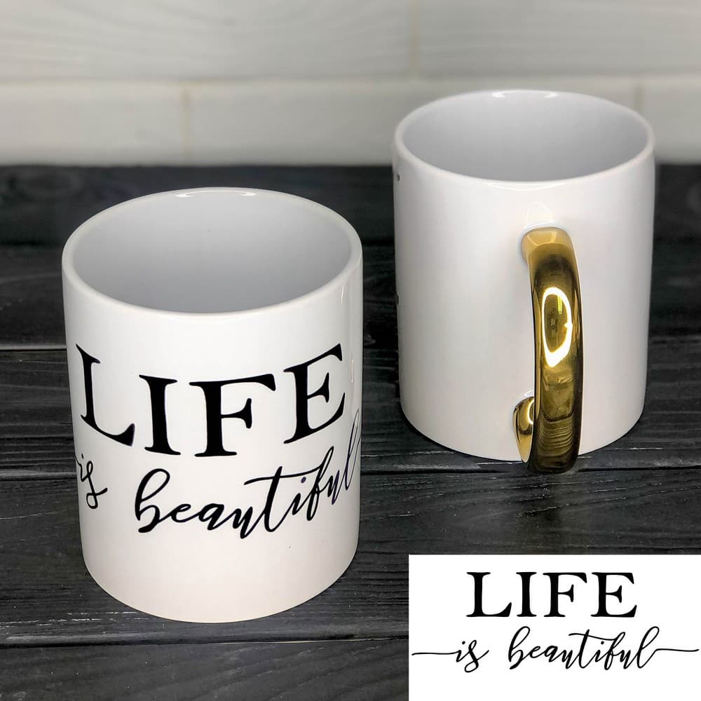 Чашка із золотою ручкою Life